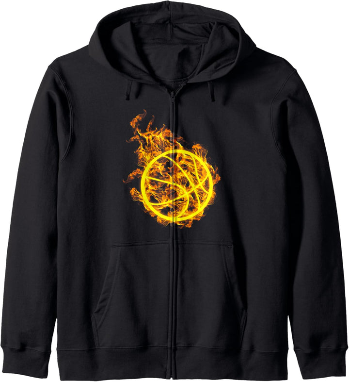 Feuer Basketball Ball Flammende Basketball Spieler Kapuzenjacke