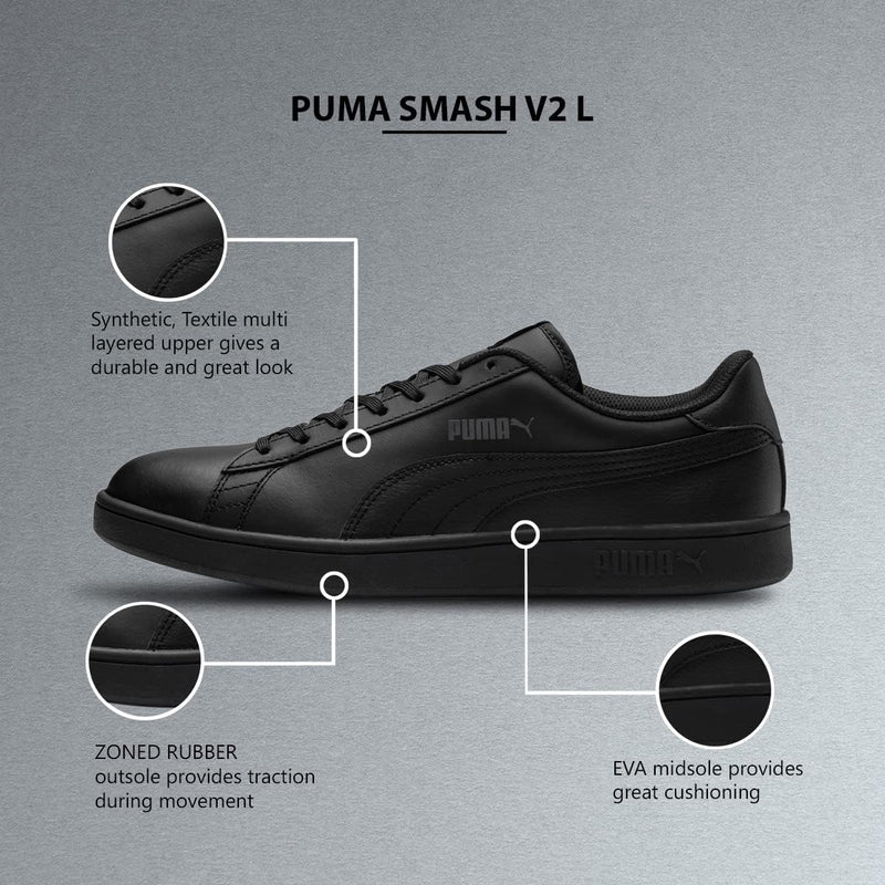 PUMA Unisex Smash V2 L Sneaker 36 EU Puma Black Puma Black, 36 EU Puma Black Puma Black