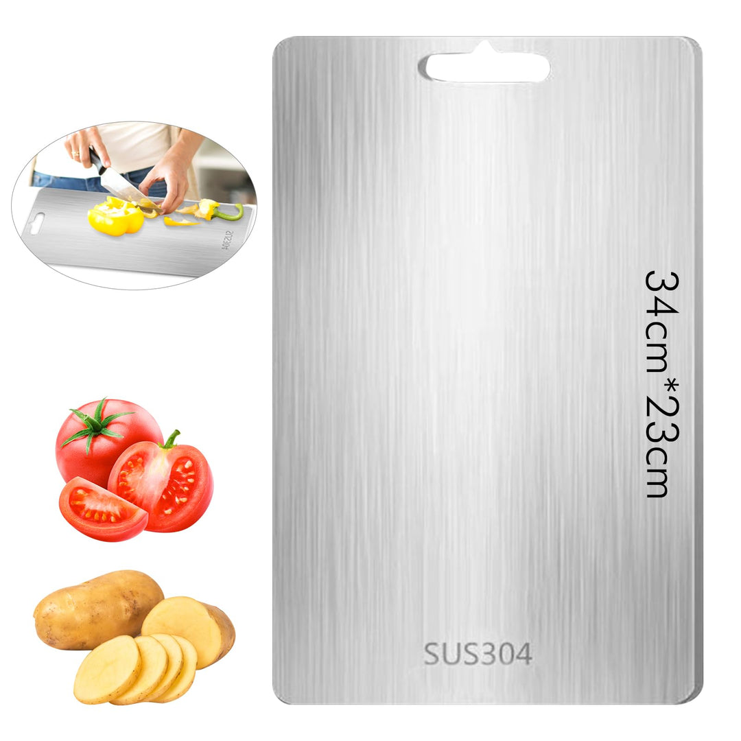 Titan Schneidebrett, Schneidbrett aus Edelstahl 34 x 23 cm, Titanium Cutting Board, Doppelseitiges L