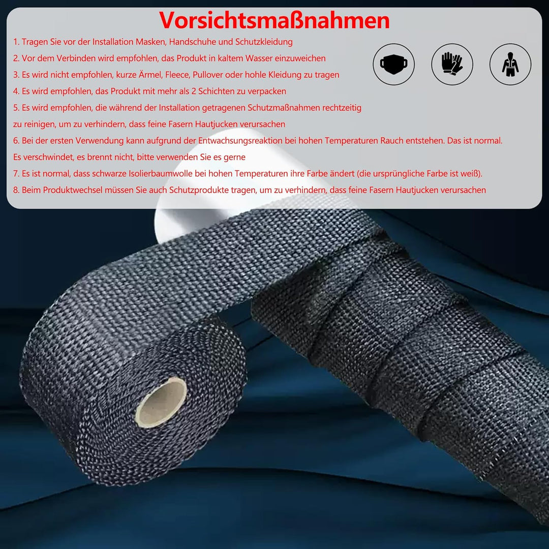 Hitzeschutzband Auspuff 15M X 5CM：Auspuff Dichtband Hitzebeständig mit 15 Edelstahl Kabelbinder Hitz