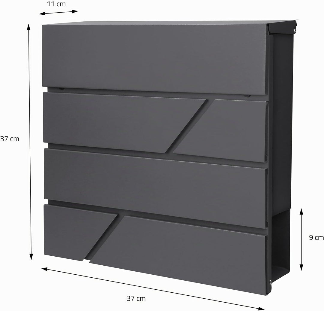 ECD Germany Briefkasten mit Zeitungsfach 37x11x37 cm aus Edelstahl pulverbeschichtet Anthrazit inkl.
