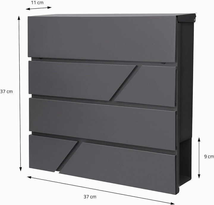 ECD Germany Briefkasten mit Zeitungsfach 37x11x37 cm aus Edelstahl pulverbeschichtet Anthrazit inkl.