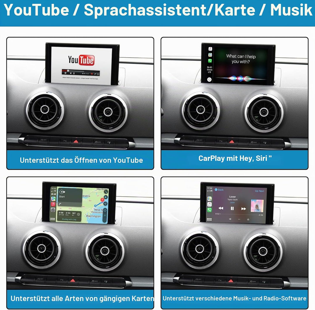 Ninetom Wireless CarPlay &amp; Android Auto Retrofit Kit Decoder für 2013–2018 Audi A3/S3, unterstützt M