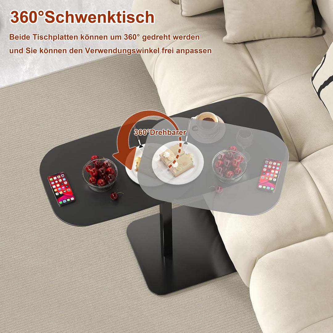 Höhenverstellbar Beistelltisch C Form, 360° Drehbarer C Form Beistelltisch für Couch, Rotierend Klei