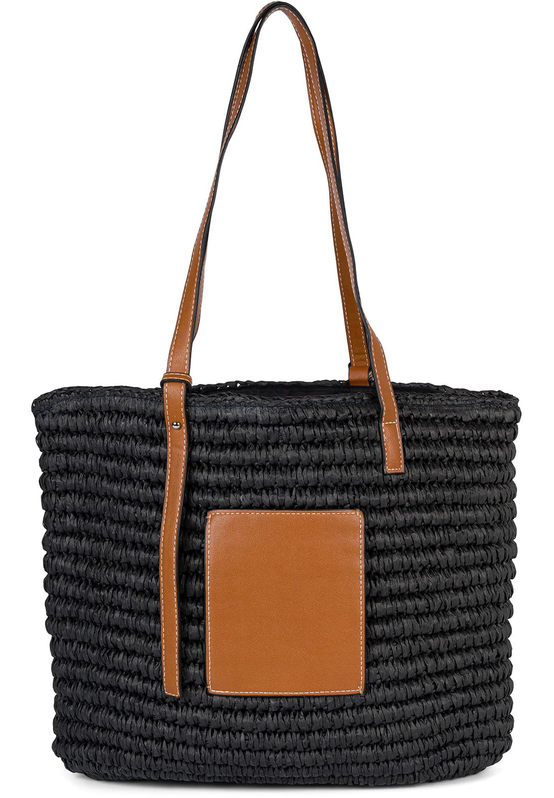 styleBREAKER Damen Korbflecht Schultertasche aus Papierstroh, Strandtasche mit langen Henkeln, Flech