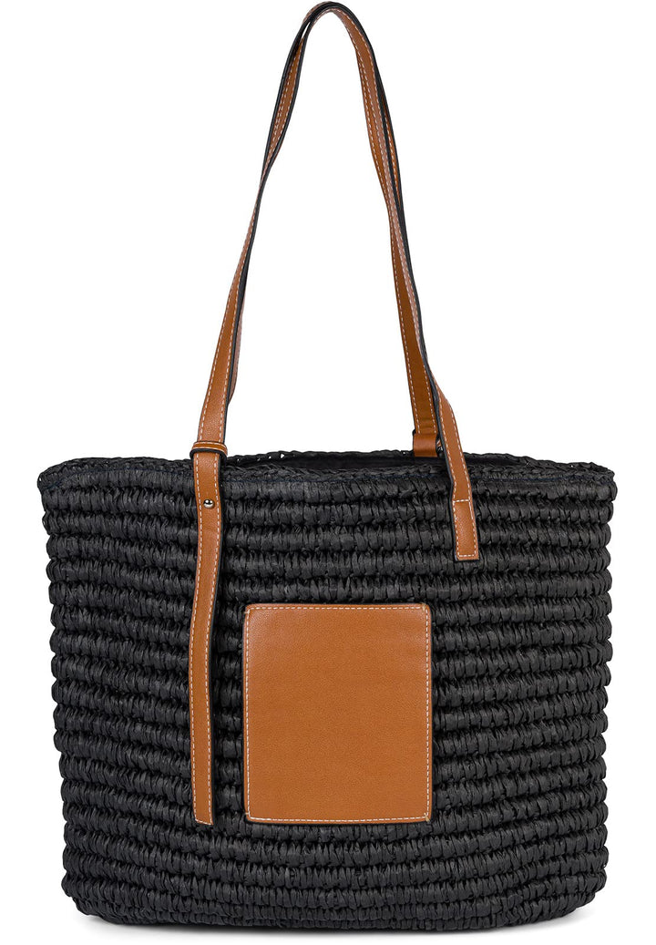 styleBREAKER Damen Korbflecht Schultertasche aus Papierstroh, Strandtasche mit langen Henkeln, Flech