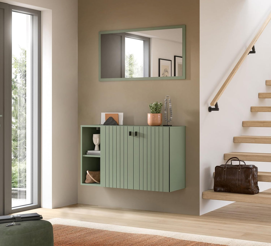 xonox.home – Sitzbank Station 106x63x37 cm in Smoke Green Nachbildung – Schuhbank mit viel Stauraum