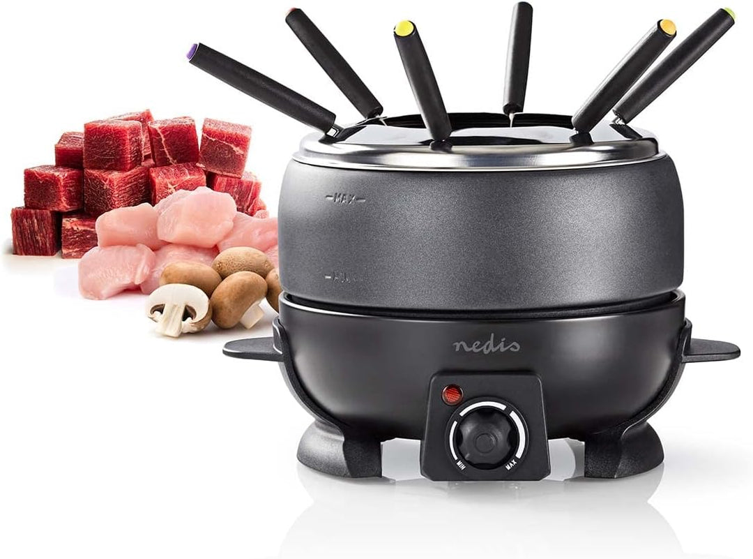 Nedis - Fondue-Set - 6 Personen - 2,3 L - 800 W - Einstellbare Temperaturregulierung - Abnehmbaren G