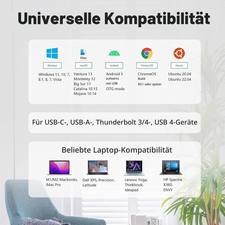 WAVLINK USB-C-Dockingstation Dual-Monitor, 100-W-Aufladung, Dual-4K-Displays, 2 x HDMI oder 2 x Disp