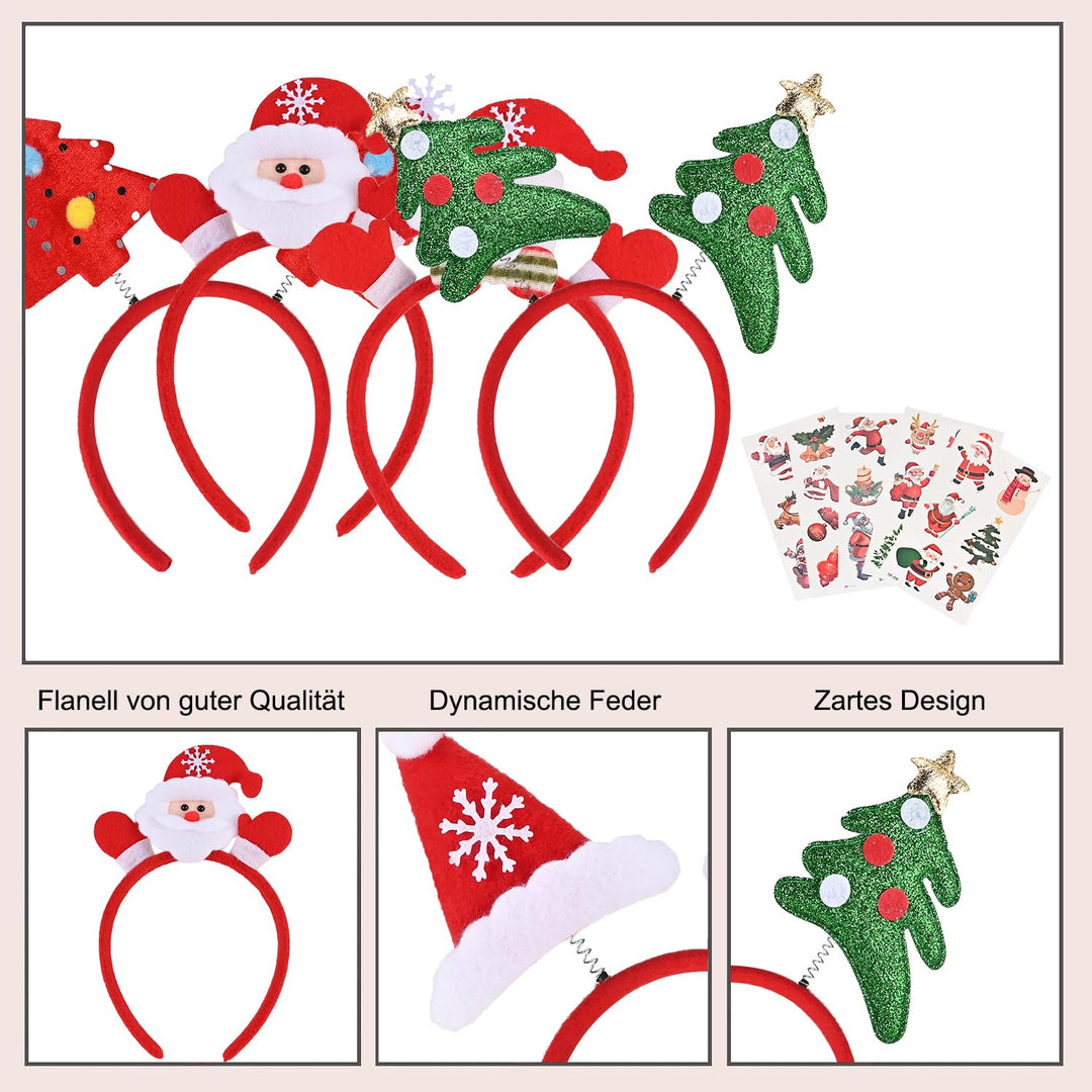 10 Stück Haarreifen Weihnachten Stirnband Haarreifen Haarschmuck Weihnachtsdeko mit Weihnachtlichen