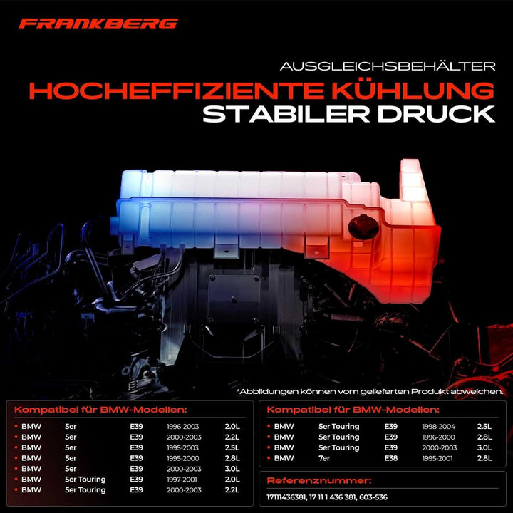 Frankberg Ausgleichsbehälter Kühlmittelbehälter Mit Deckel und Sensor Kompatibel mit 5er E39 520 525
