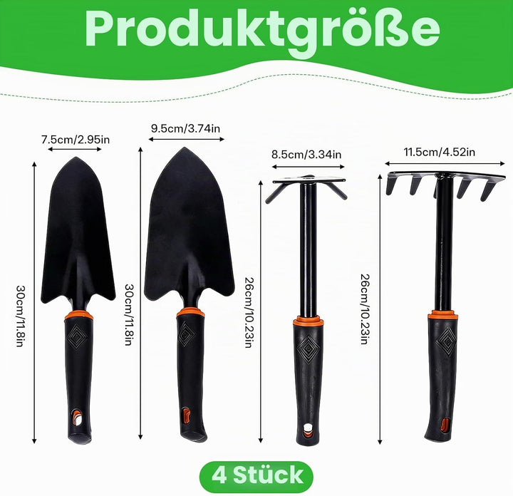 4 Stück Schwarzer Breite und schmale Gartenschaufel, Gartengeräte Set für Gartenpflege aus Stahl Kle