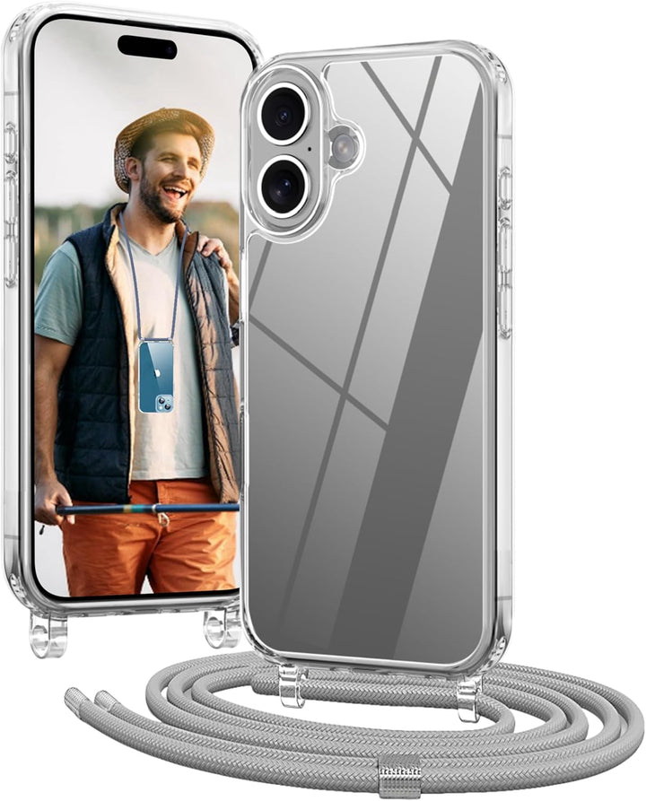 OLEPHY Handykette für iPhone 16 Plus Hülle mit Band, Necklace Handyhülle, Transparente Schutzhülle z