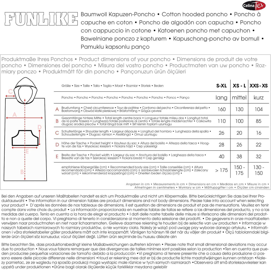 CelinaTex Funlike Poncho mittel 65 x 100 cm anthrazit Baumwolle Badeponcho Frottee Surfponcho Kapuze