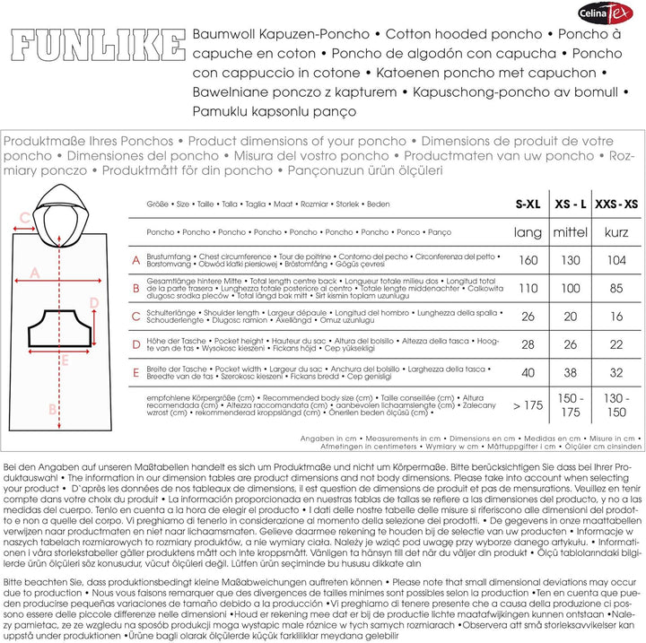 CelinaTex Funlike Poncho mittel 65 x 100 cm anthrazit Baumwolle Badeponcho Frottee Surfponcho Kapuze