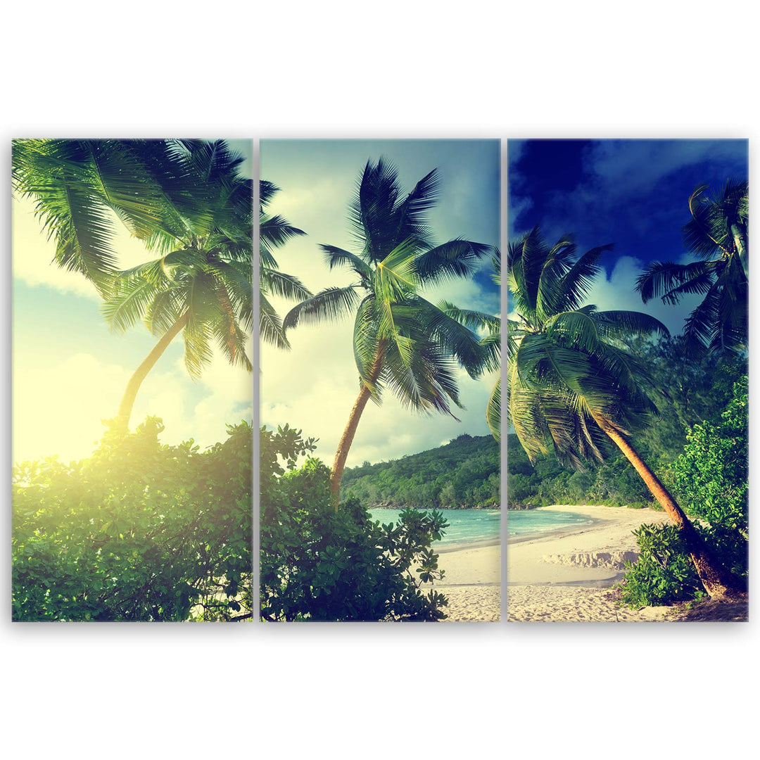 ge Bildet Bild auf Leinwand | Landschaftsbilder - Sonnenuntergang am Strand Takamaka - Seychellen F
