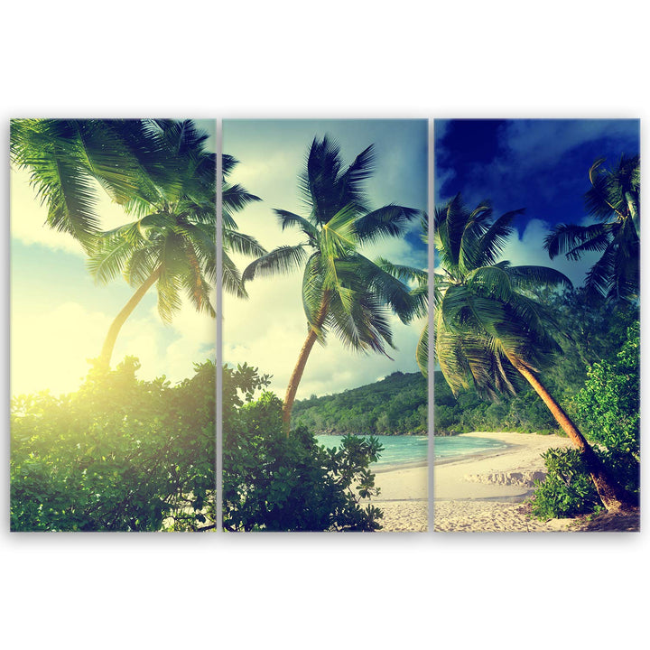 ge Bildet Bild auf Leinwand | Landschaftsbilder - Sonnenuntergang am Strand Takamaka - Seychellen F