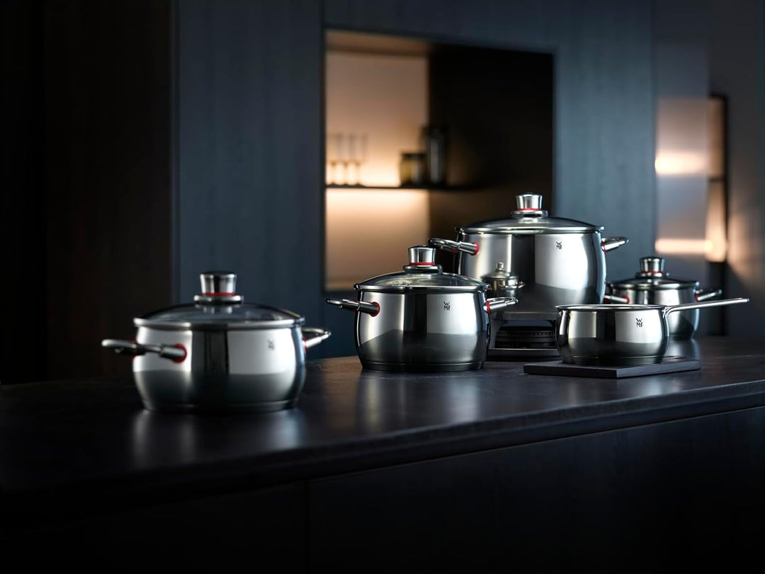 WMF Quality One Topfset Induktion 4-teilig, Kochtopf Set mit Glasdeckel, Cromargan Edelstahl poliert