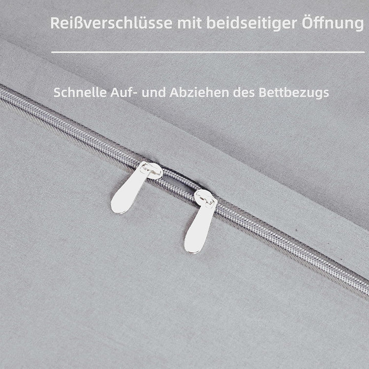 AYSW 100% Baumwolle Bettwäsche mit Reissverschluss 135x200 cm Hellgrau 1 Bettbezug mit 1 Kopfkissenb