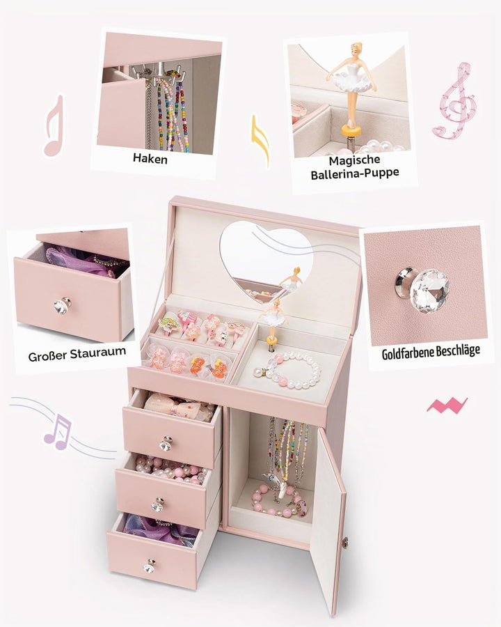 VLANDO Musical Schmuckkästchen Mädchen, grosses Kind Musik-Box mit Ballerina für Geburtstag Schlafzi