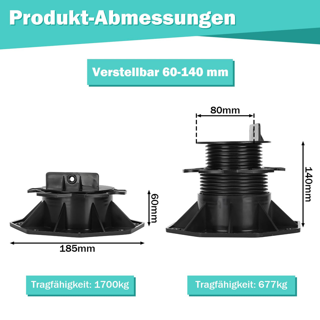 Ansobea 20 Stück Stelzlager höhenverstellbar I 60-140mm Terrassenlager I füsse verstellbar I Platten