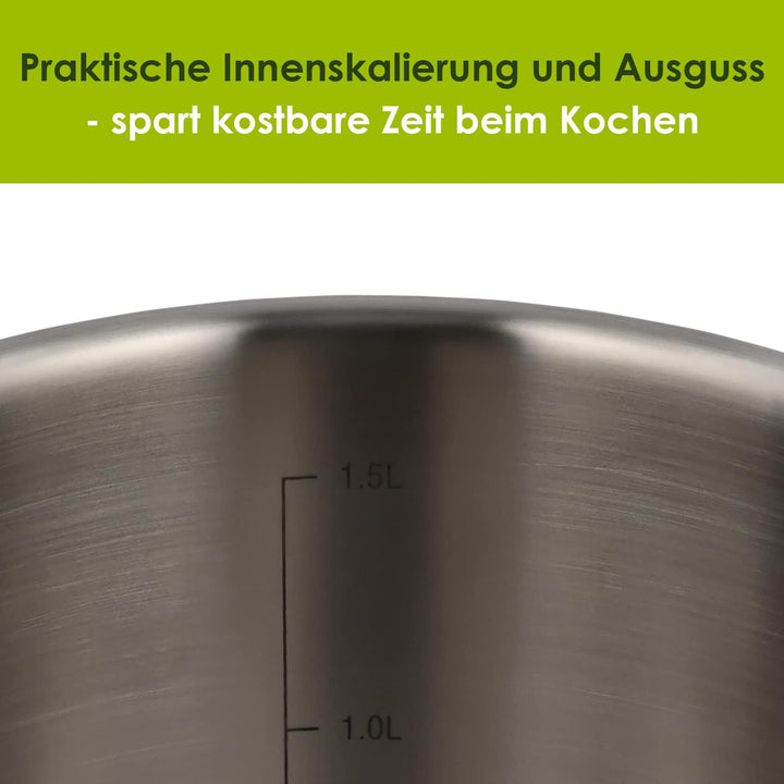 Level One Topf Kochtopf Milchtopf 14 cm Induktion, Edelstahl unbeschichtet | 12 cm hoher Rand, 1,5 L
