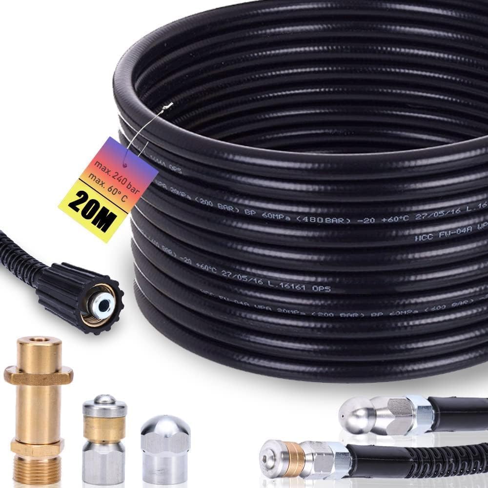Rohrreinigungsschlauch Set 20m, 240 bar inkl. M22 Adapter, Düsen starr + rotierend für Kränzle Kärch