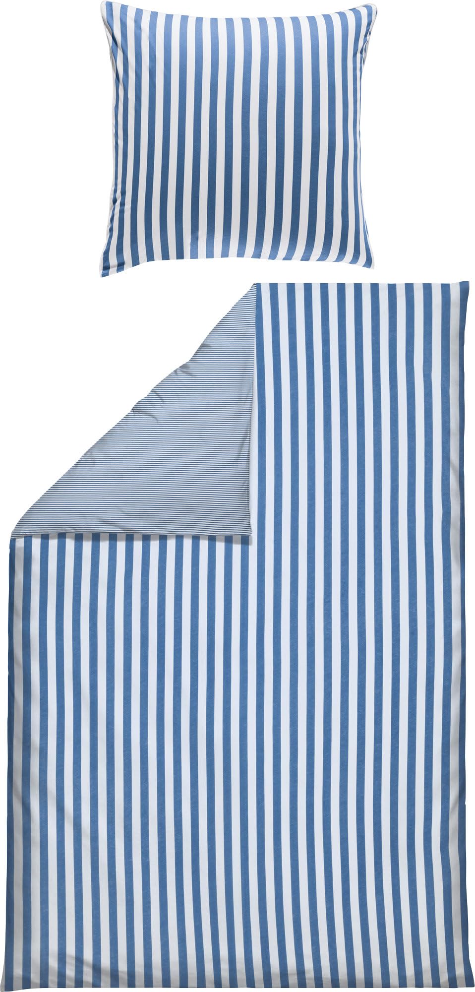 Erwin Müller Wende-Bettwäsche, Bettbezug, Kissenbezug Single-Jersey Streifen blau-weiss Grösse 155x2