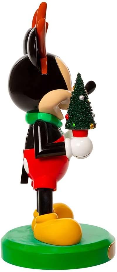 Kurt Adler Disney© Mickey Mouse mit Baum Nussknacker, 15,2 cm | Offiziell lizenzierte Weihnachtsdeko