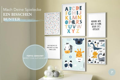 Papierschmiede® Bilder Kinderzimmer Kids Mood Poster Set ABC Dino Safari, Gerahmte Bilder fürs Kinde