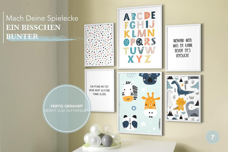 Papierschmiede® Bilder Kinderzimmer Kids Mood Poster Set ABC Dino Safari, Gerahmte Bilder fürs Kinde