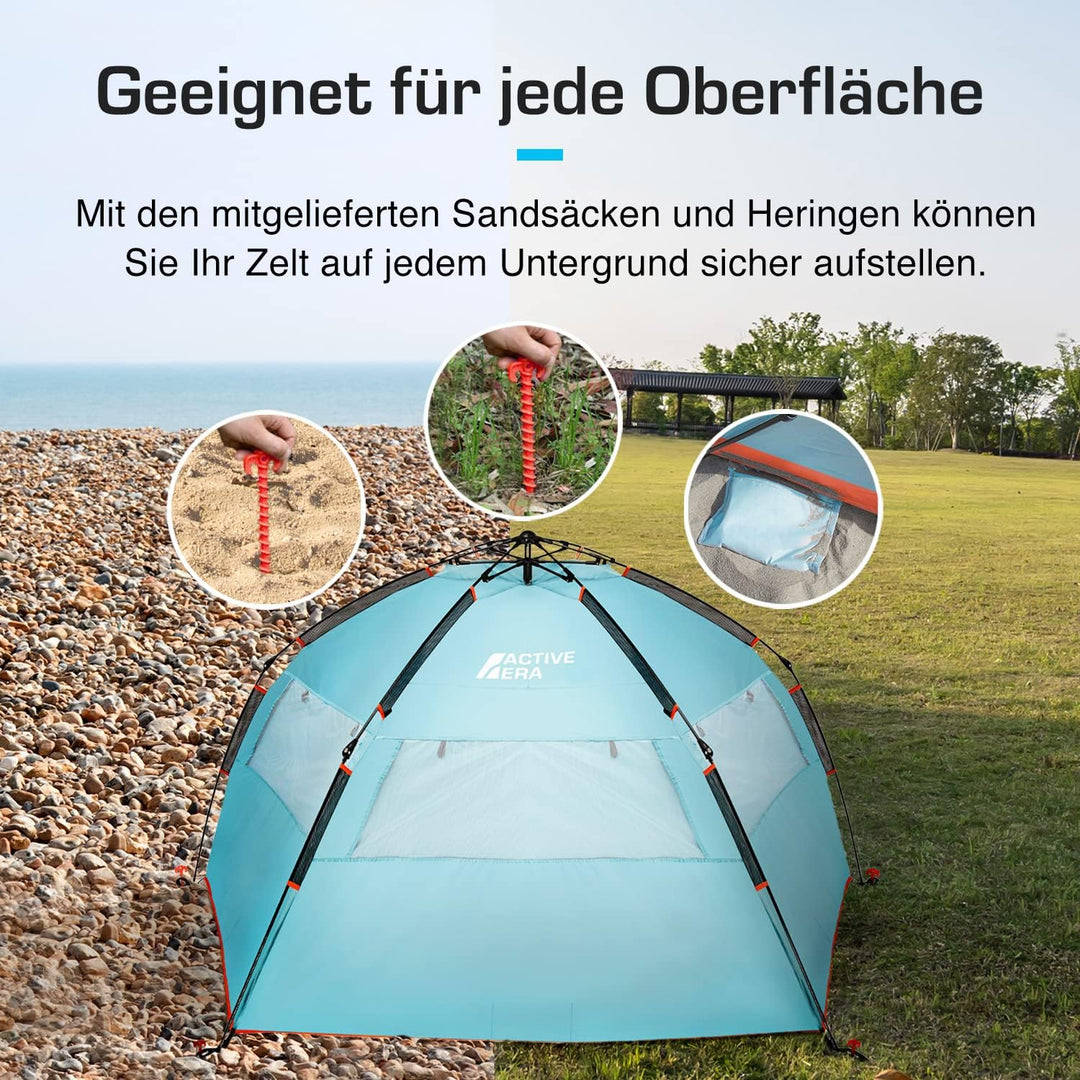 Active Era Luxus Strandzelt mit UV Schutz LSF 50+, Strandmuschel XXL Wasserabweisend, Easy Pitch Auf