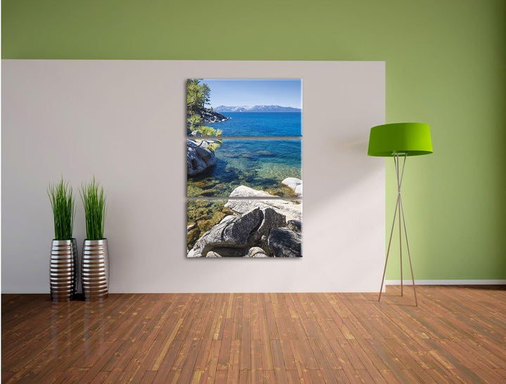 Pixxprint Steinbucht im Mittelmeer als Leinwandbild/Grösse: 3 Teilig (120x80) cm/Wandbild/Kunstdruck