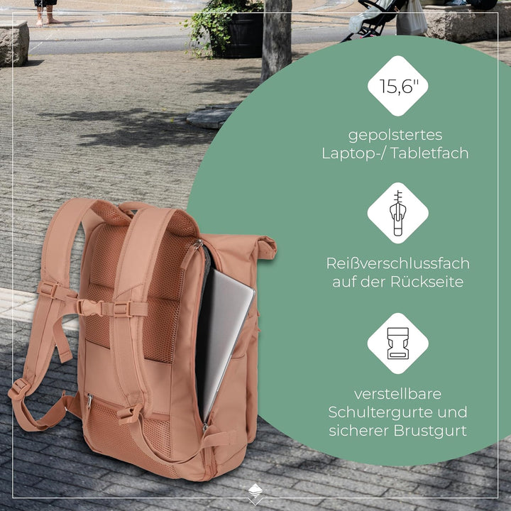 Travelite Handgepäck Rucksack, Laptop Rucksack 15,6 Zoll, BASICS, Reiserucksack Rolltop Funktion, 60