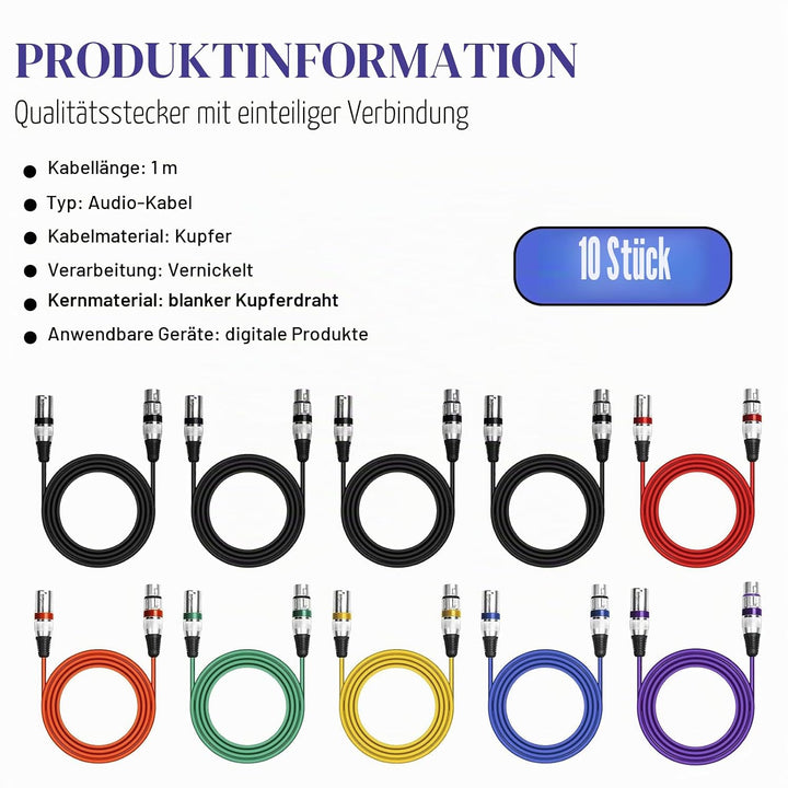 10 Pack XLR Kabel, 1m Mikrofonkabel XLR-Kabel, DMX Kabel, 3-Pin Mikrofon XLR Signal Cable Connection