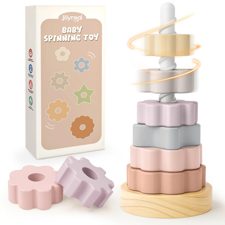 Joyreal Stapelturm Baby Holz - Stapelspiel Montessori Spielzeug ab 1 2 Jahr, Stapelringe Holzspielze