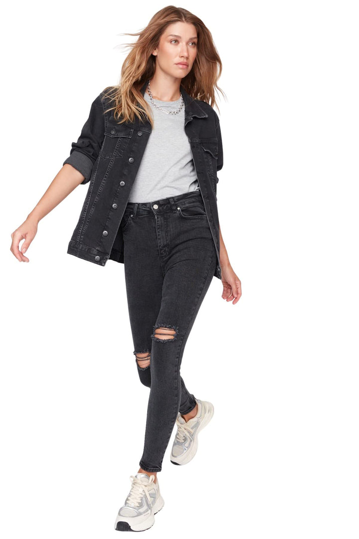 TRENDYOL Damen Herren Hoher Bund Skinny Jeans 36 Schwarz, 36 Schwarz
