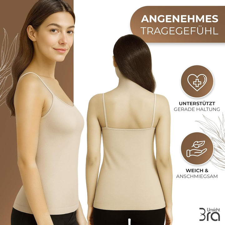 UnsichtBra 3er Pack Damen Shape Unterhemden | Spaghettiträger Basic Top Unterhemd | Mikrofaser Spagh