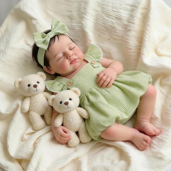 Zero pam Reborn Baby Vollsilikon Lebensecht Mädchen Augen Geschlossen, 50CM Silikon Baby Mädchen, Ec