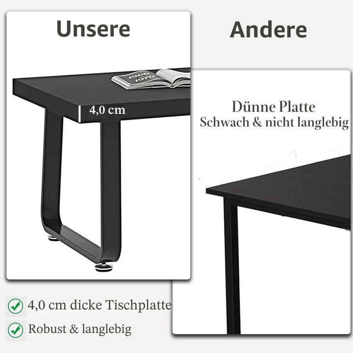 HSH Couchtisch, Wohnzimmertisch Tisch mit Metallgestell, Kaffeetisch für Wohnzimmer, Teetisch aus Ho