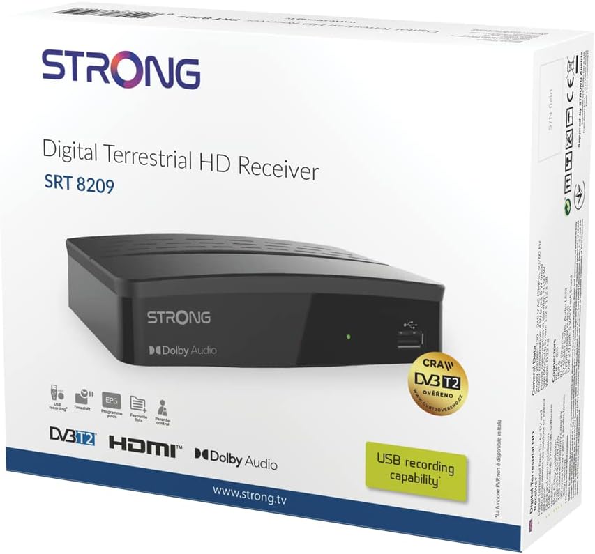 Strong SRT 8209 Digitaler HD-Receiver (DVB-T2, HDMI, USB Recorder, SCART, HEVC) schwarz