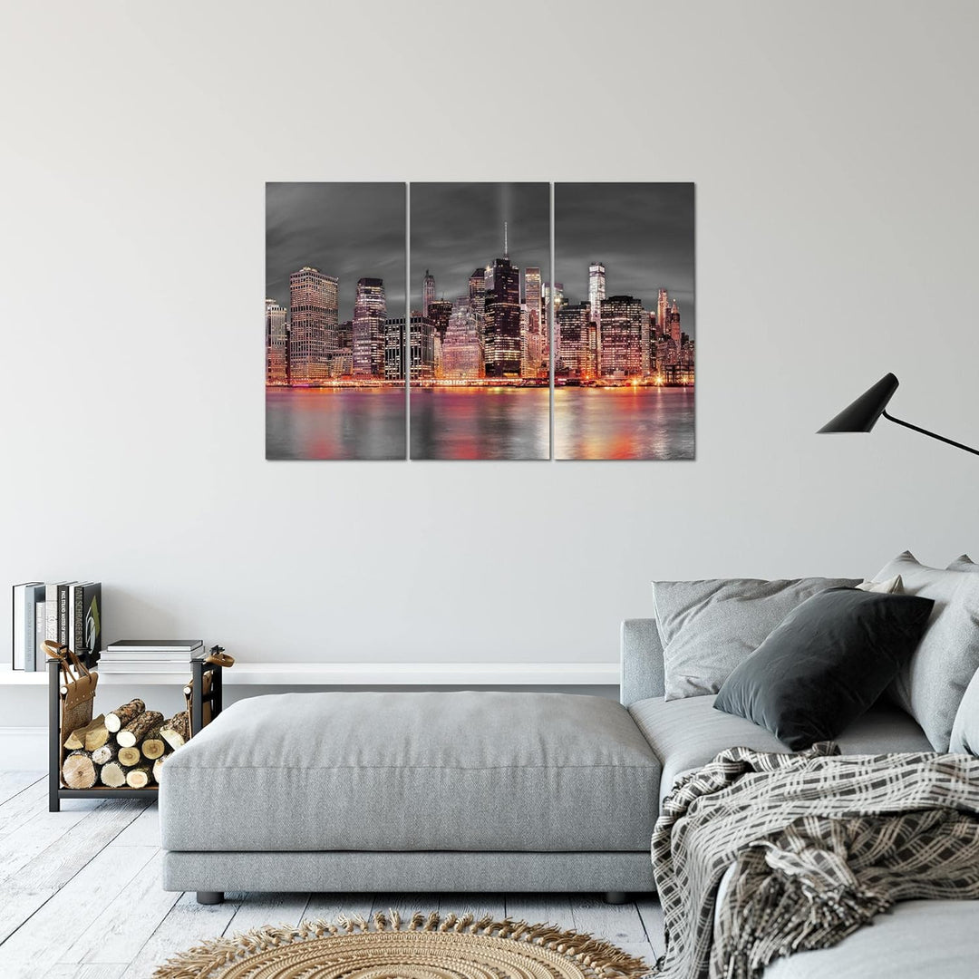 Runa Art Wandbilder New York Bild XXL Wohnzimmer Büro Rot Stadt Skyline 120 x 80 cm 3 Teilig 014031b