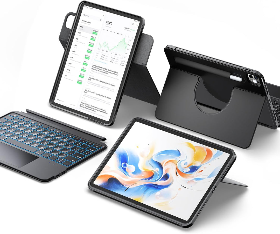 HOU 360° Drehbare Abnehmbare Hülle mit Tastatur für iPad Pro 11″ M5/M4 (2025) mit 155° Verstellbarer