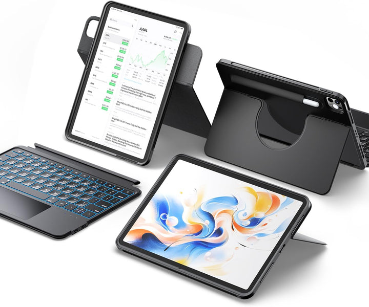 HOU 360° Drehbare Abnehmbare Hülle mit Tastatur für iPad Pro 11″ M5/M4 (2025) mit 155° Verstellbarer