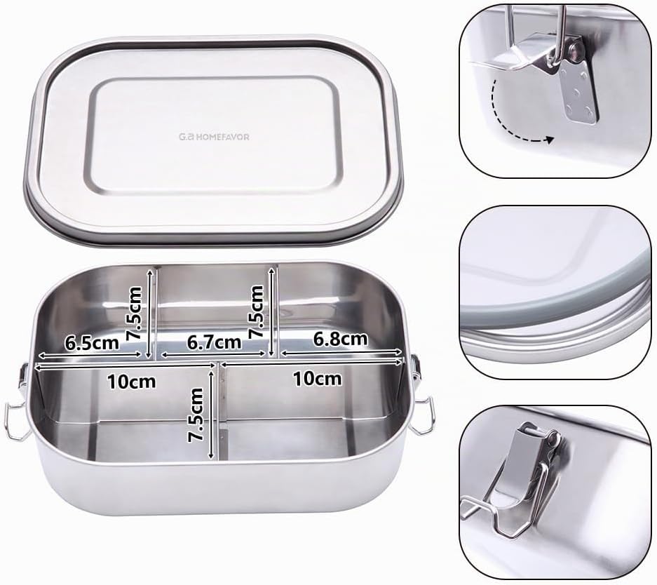 G.a HOMEFAVOR Edelstahl Brotdose Metall Lunchbox mit 5 Fächern 1400ml Auslaufsichere Bento Box Gross
