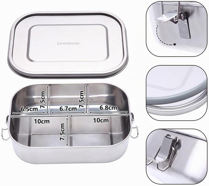 G.a HOMEFAVOR Edelstahl Brotdose Metall Lunchbox mit 5 Fächern 1400ml Auslaufsichere Bento Box Gross