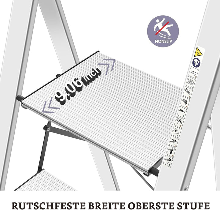KINGRACK Stufenleiter, Trittleiter Stufen, Klapptrittleiter mit Handlauf, rutschfeste Haushaltsleite