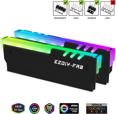 EZDIY-FAB ARGB RAM Kühler RGB DDR Kühlkörper(mit 5V 3-Pin Motherboard ASUS Aura Sync,GIGABYTE RGB Fu