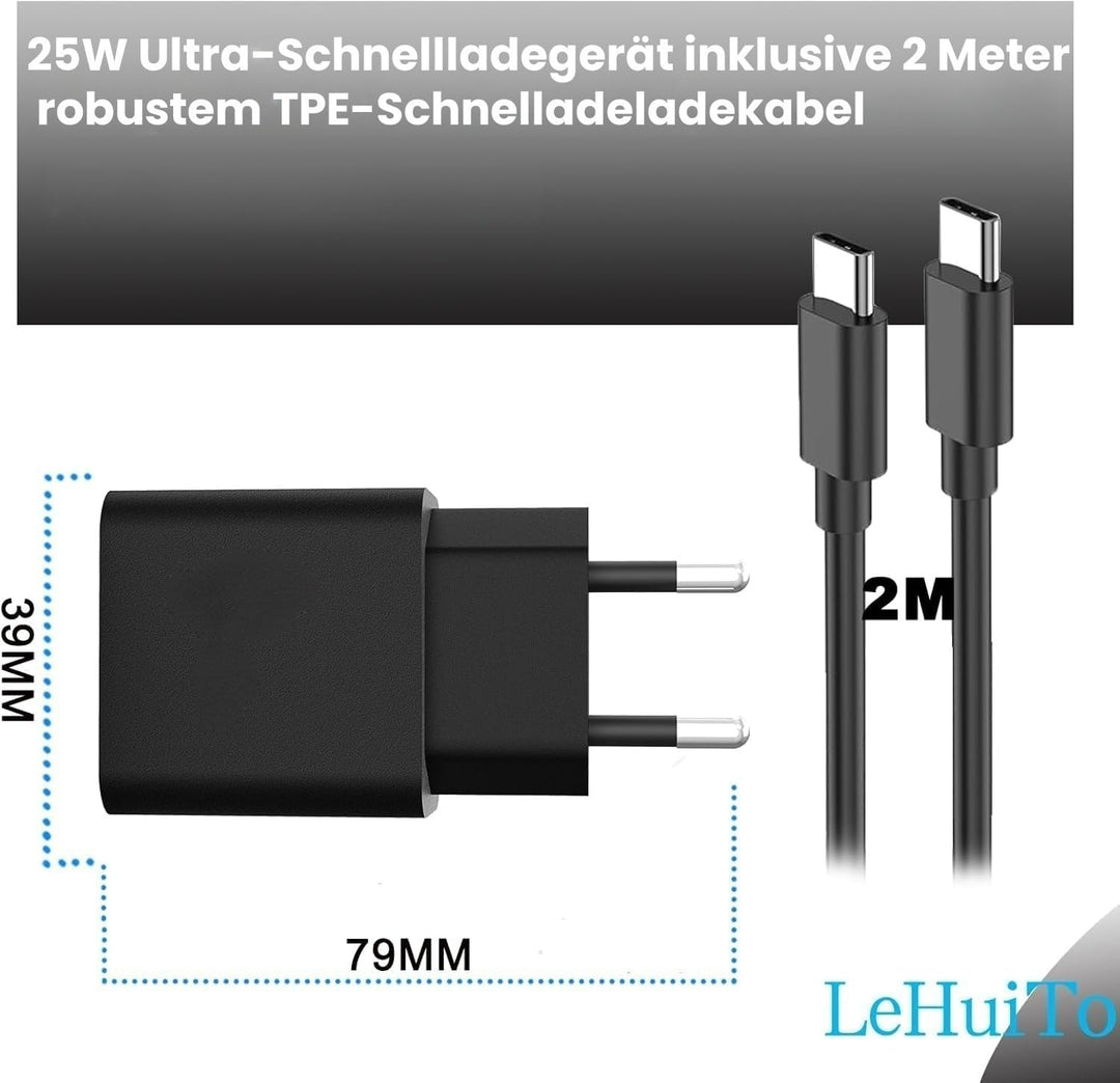 25W USB C Ladegerät 2er-Pack Schnellladegerät mit 2m Ladekabel für iPhone 17/15/16 Serie, USB C Netz