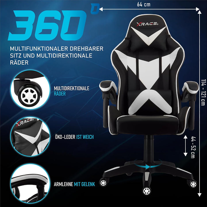 xRace Gaming Stuhl, Bürostuhl, Ergonomischer Pc Stuhl, aus Leder mit Lendenwirbelstütze, Verstellbar
